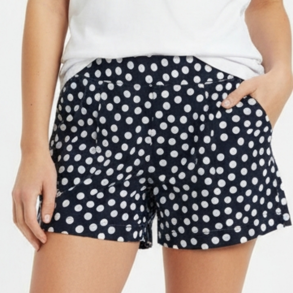 J.Crew indigo 100% Cotton short shorts navy polkadot Women's sz 8